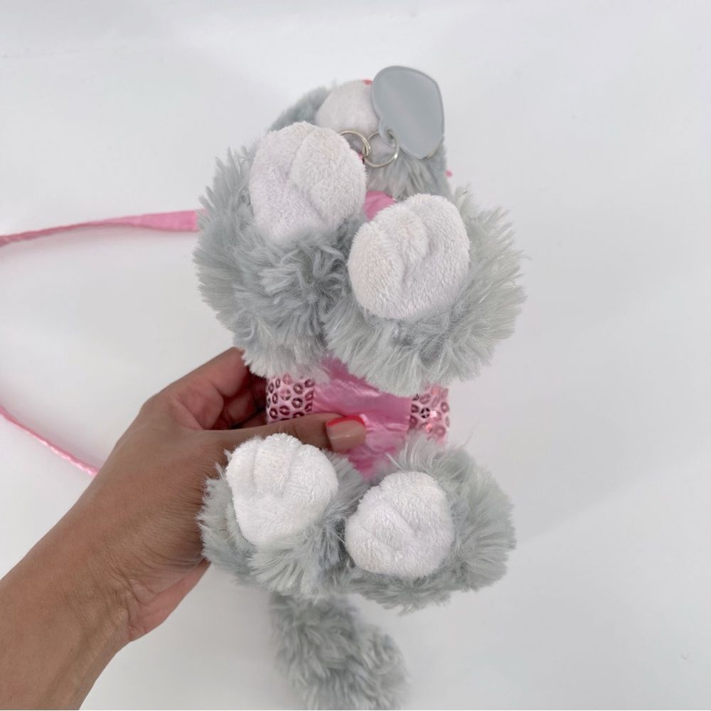 Girl’s Gray Fluffy Cat Kitten Pink Sequin Bling Zip Top Cute Purse Handbag - Picture 5 of 8